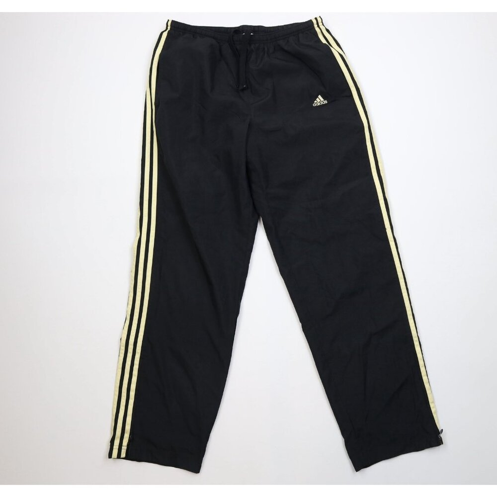 Vtg Y2K Adidas Womens Large Spell Out Striped Lined Wide Leg Windbreaker Pants